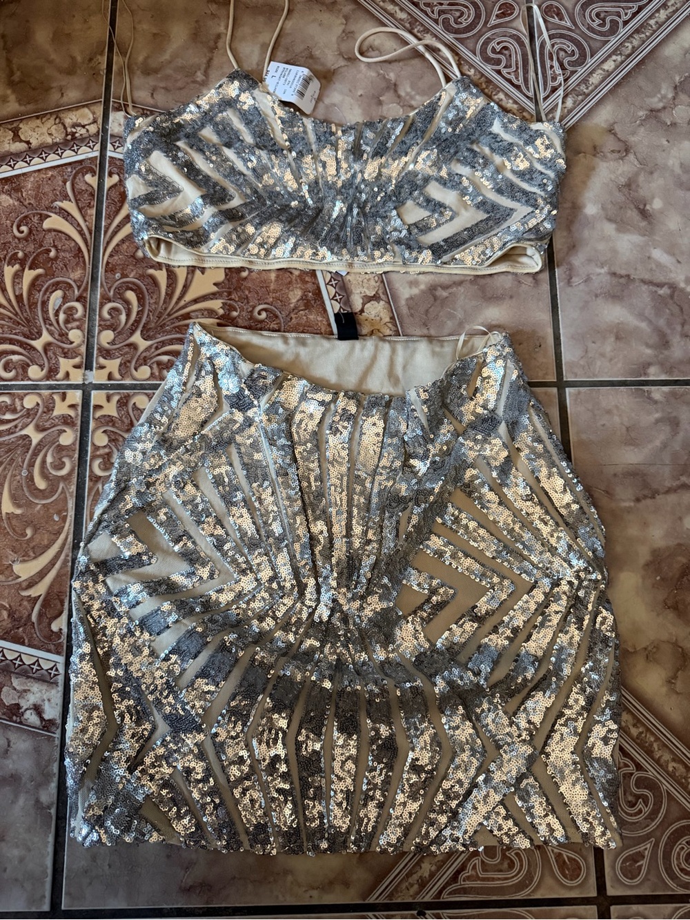 Windsor Silver Sequin Mini Skirt
